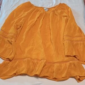 Ruffled Orange 3/4 Sleeve Blouse